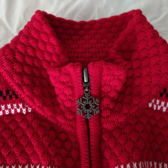 BRECKENRIDGE Sweater Cardigan Women's L Red Fair‎ Isle Full Zip Nordic Snowflake - Picture 7 of 14